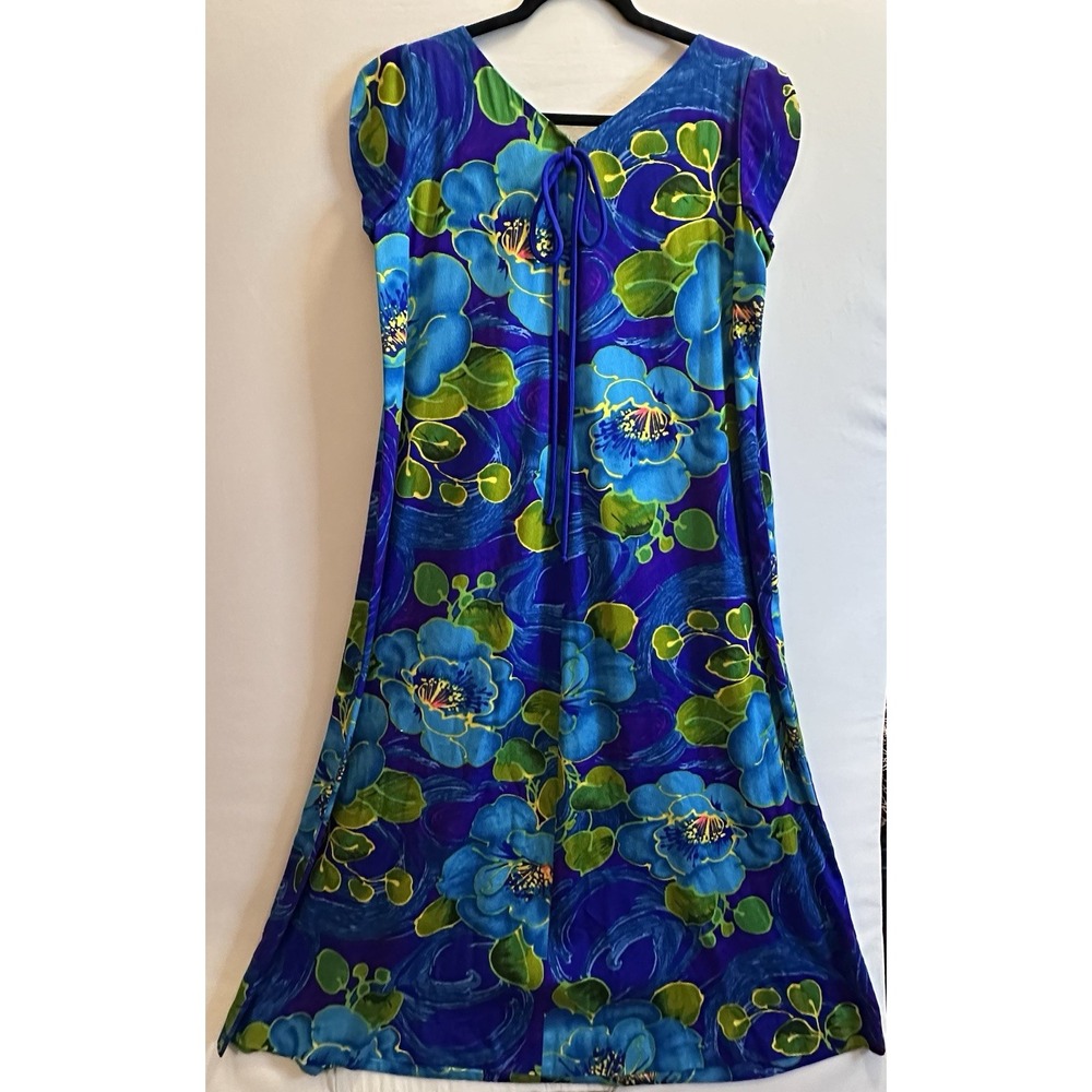 Vintage Sears Hawaiian Fashions Tropical Floral Barkcloth Long Maxi Dress‎ Sz 10 - Picture 2 of 16